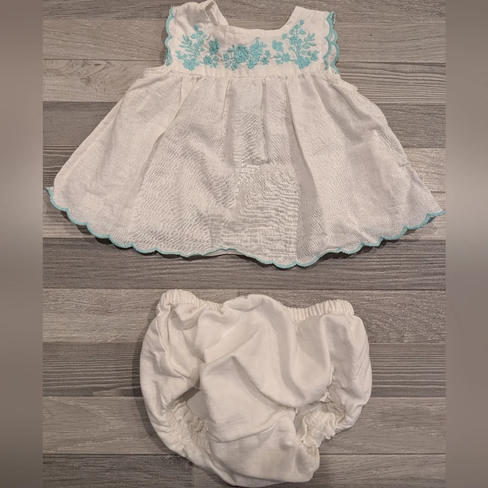 GAP White and Blue Embroidered Diaper Cover Set